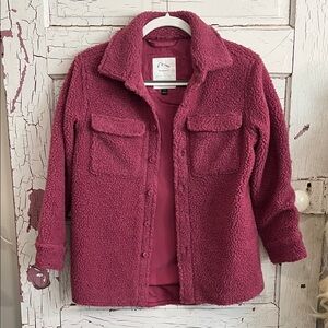 Art Class Deep Pink Teddy Jacket Fleece Button Front Sz Lg (10-12)